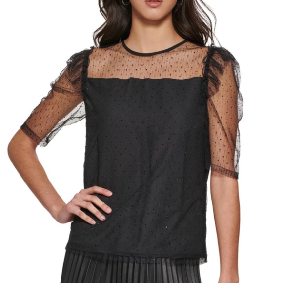 NWT DKNY  Embellished Puff Sleeve Blouse - Picture 1 of 2